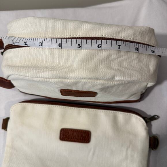 Canvas Weekender Duffle Bag Cream Brown Shoe Compartment Travel - Picture 5 of 13